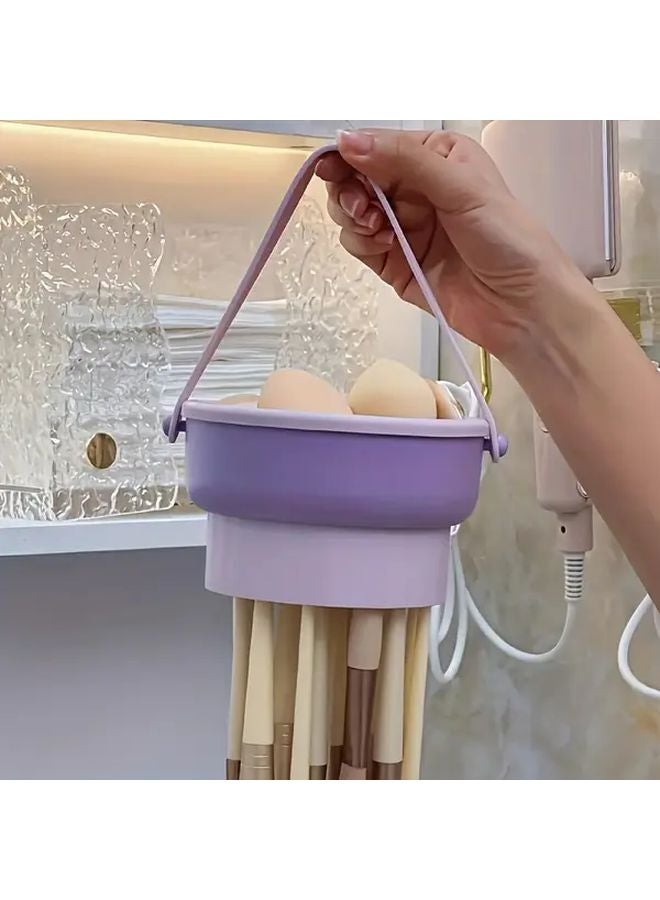 Purple Quick Dry Silicone Brush Cleaning Kit With Hygienic Holder And Sponge Pad - Image 5